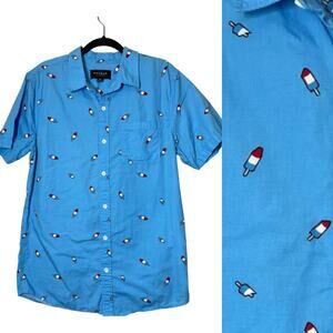 PACSUN Mens Novelty Print Popsicle Button Front Shirt Short Sleeve Medium Blue